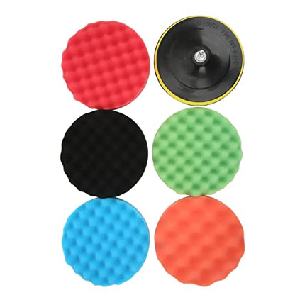 7Pcs 7in Polishing Sponge Pads Kit with Drill Adapter for Car Waxing Buffing and Dusting on RVs Motorcycles