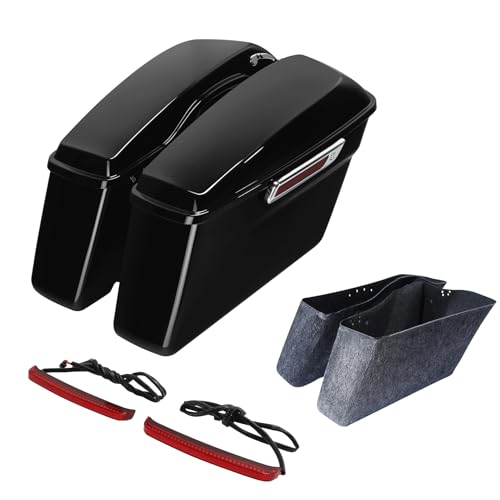 TCT-MOTORPARTS Hard Saddlebags w/LED Saddlebag Run Brake Turn Signal Lights Fit For Harley Touring 2014-Later Electra Road Street Glide Ultra Limited Road King - color: Standard Vivid Black w/Light #3