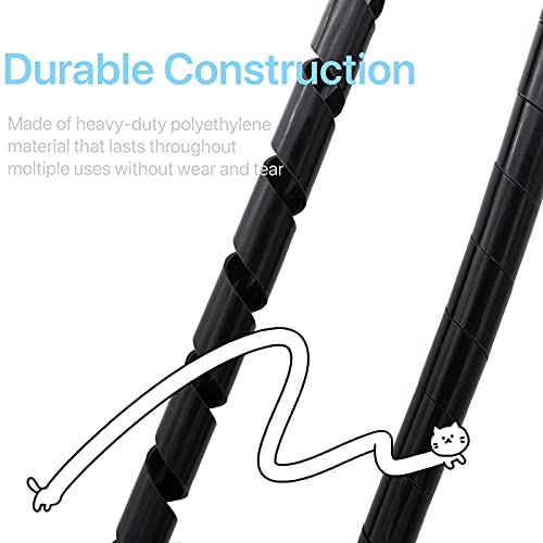 CSZD Spiral Cable Wrap,10ft – 1/4 inch Spiral Wire Wrap Cord Covers Bundle Sleeve Hose for PC TV Computer Electrical Wire Organizer,Tangle Stop Cord Cover and Detangler,Black