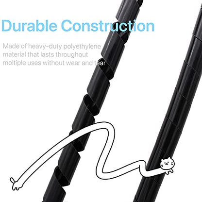CSZD Spiral Cable Wrap,10ft – 1/4 inch Spiral Wire Wrap Cord Covers Bundle Sleeve Hose for PC TV Computer Electrical Wire Organizer,Tangle Stop Cord Cover and Detangler,Black