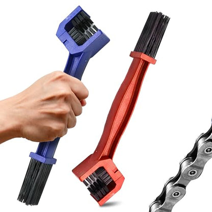 2 Pcs Motorcycle Chain Brush Set – O-Ring Safe, 3-Sided PP Chain Cleaning Brush, Reinforced PP Handle, Dual-Sided Sprocket & Drivetrain Tool, No Removal Needed – Dirt Bike, MTB, Road Bike, ATV - style: Bike Chain Cleaner Brush Set