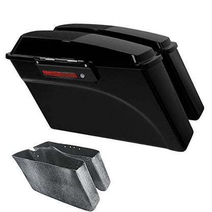 TCMT Hard Saddlebags Trunk W/ 6x9 Speaker Lid Latch Key & Liners Carpet Insert Fits For Harley Touring Models CVO Road Glide Road King Street Glide Electra Glide Ultra Classic 1994-2013 - color: Vivid Black Black Latches(6x9 Dual Speaker Lid)