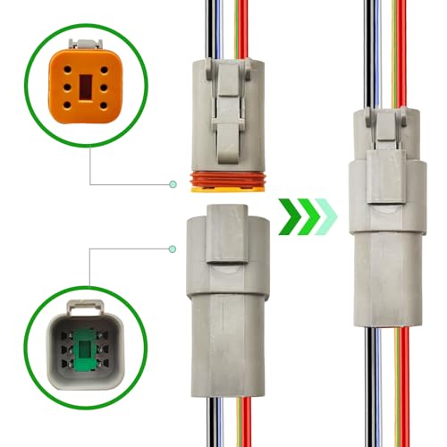 14 AWG 6 Pin DT Connector, 6 Wire Automotive Waterproof Electrical Connectors, 14 Gauge Male and Female Quick Connect Harness for Car Truck Boat -2 Pack - style: 6 Pin