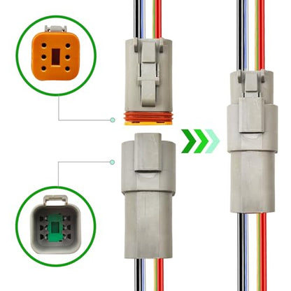 14 AWG 6 Pin DT Connector, 6 Wire Automotive Waterproof Electrical Connectors, 14 Gauge Male and Female Quick Connect Harness for Car Truck Boat -2 Pack - style: 6 Pin
