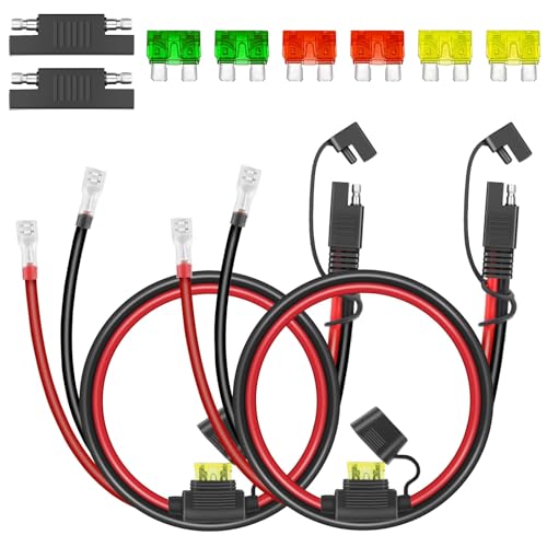 Linkstyle 2PCS SAE Battery Connector with 15A/20A/30A Fuses, 10AWG SAE to F2 Spade Terminal Quick Disconnect Battery Extension Cable for Solar Panel, Motorcycle, Car, RV