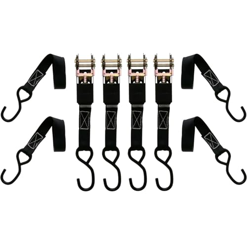 Muddy 1" X 10' Standard Duty Durable Reliable Weather-Resistant Versatile Reinforced Ratchet Straps with Vinyl-Coated S-Hooks | 300LB Working Strength/900LB Breaking Strength | 4 Pack, Black - color: Black