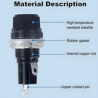 6 Pcs Panel Mounted Fuse Holder 5x20mm 250VAC 10A/125VAC 15A Black Screw Cap Fuse Holder,and 12Pcs(6pcs*10A+6pcs*15A) Fast Blowing Glass Tube fuses - style: wireless-5*20mm