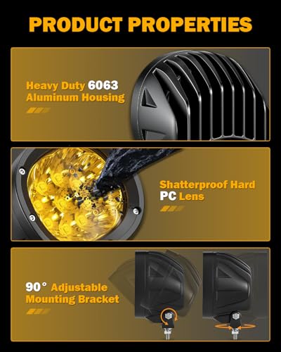 Auxbeam 4 Inch 90W Amber LED Fog Lights, 9000LM Super Bright Round Offroad Driving Pods, P4 Series Spot Beam Bumper Ditch Lights for Trucks, SUVs, Jeep Wrangler, ATV/UTV, Motorcycle, 2-Pack - color: P4 Series-Amber Spot Beam
