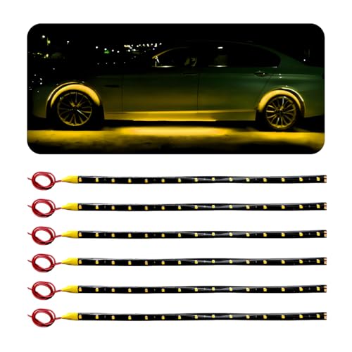 Wevdn 6 PCS 15 LED Strip Underbody Light, DC 12V 1Ft Flexible Underglow Car LED Light Strip with 6 Inch Wire, Waterproof LED Interior Exterior Decoration for Car Truck Motorcycle (Yellow) - color: Yellow