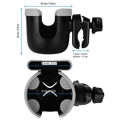 Accmor Stroller Cup Holder with Phone Holder, Bike Cup Holder, Universal Cup Holder for Uppababy Nuna Doona Strollers, 2-in-1 Cup Holder for Walker, Wheelchair, Scooter - color: Mix Grey