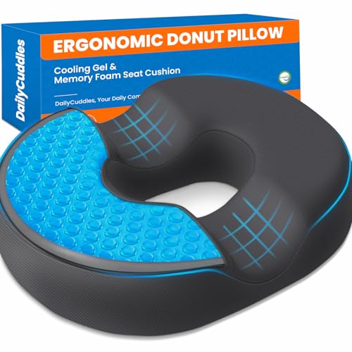 Donut Pillow for Tailbone Pain, Hemorrhoids - Cooling Gel Memory Foam Chair Seat Cushion for Office, Home & Wheelchair, Ergonomic Chair Pad for Pregnancy, Sciatica, Coccyx (XXL, Grey) - color: Gray, size: XX-Large