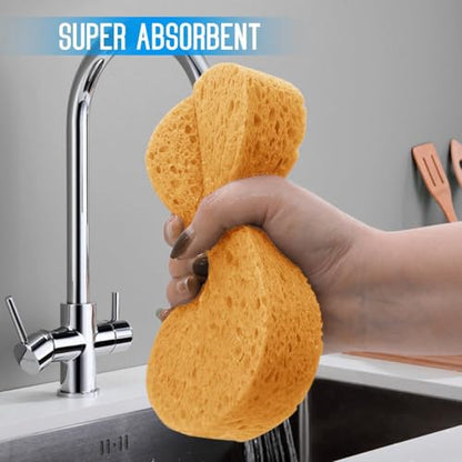 3 - Pack Large Sponge, Kitchen Sponges, Handy Sponges, Cellulose Sponges, Dish Washing Sponge, Natural Sponge, Car Washing Sponge, Eco Friendly Sponge (7.68 x 3.74 x 1.38 Inch), Yellow - color: Yellow