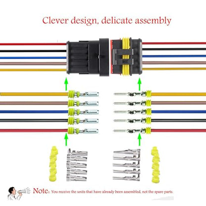 5Pin Connector,16AWG Way Car Waterproof Electrical Connector, Auto Electrical Wire Connectors Marine for Car, Truck, Boat, and Other Wire Connections.(5Pack) - size: 5pin connector--5pack