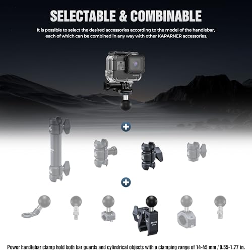 Aluminum Super Clamp Camera Mount, 25mm Ball Head with 1/4" Screw, 360° Rotatable Clamp for DSLR/Action Cameras, Fits 0.5-2" Rods, for Vlogging, Motorcycle (KCB-1) - color: KCB-1 Double Ball Mount Strong Rod Clamp