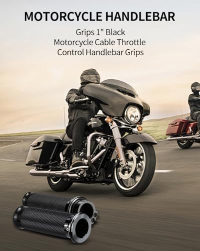 Motorcycle Black Hand Grips 1 Inch Handlebar Grips Universal Compatible for Harley Honda Kawasaki Suzuki Yamaha Bobber Chopper Cafe Racer
