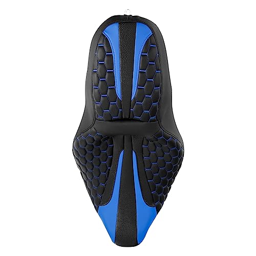C.C. RIDER Gel 2 Up Rider Driver&Passenger Seat Fit for Harley Touring Road King Street Glide Electra Glide Tri 2009-2023 - color: Black Blue Gel Seat