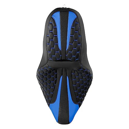 C.C. RIDER Gel 2 Up Rider Driver&Passenger Seat Fit for Harley Touring Road King Street Glide Electra Glide Tri 2009-2023 - color: Black Blue Gel Seat