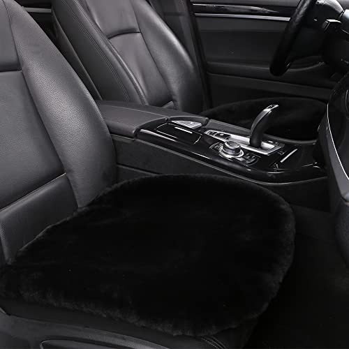 IRIWOOL Genuine Sheepskin Auto Seat Pad, Australian Soft Wool Seat Cover Breathable and Sweat-Wicking Universal Fit (Front seat Cushion 2pcs & Rear seat Cushion 1pc, Black) - color: Black, size: 3 Piece Set