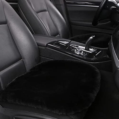 IRIWOOL Genuine Sheepskin Auto Seat Pad, Australian Soft Wool Seat Cover Breathable and Sweat-Wicking Universal Fit (Front seat Cushion 2pcs & Rear seat Cushion 1pc, Black) - color: Black, size: 3 Piece Set