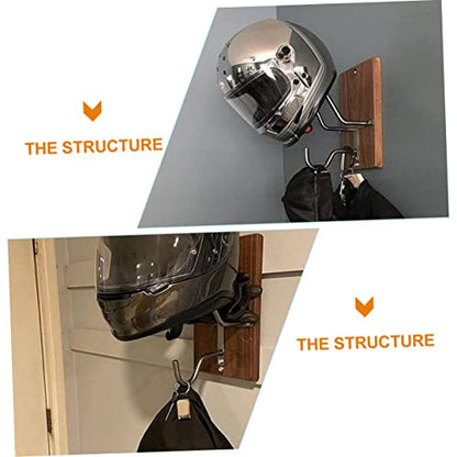 ULTECHNOVO Wall Mounted Helmet Rack Hooks Adjustable Motorcycle Helmet Holder Wooden Jacket Hanger for Garage and Entrance Random Color Metal Accessories