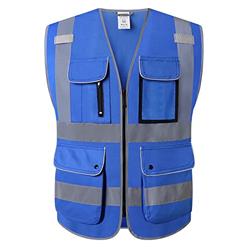 Class 2 Retro-Reflection Safety Vests 9 Pockets and Front Zipper ANSI/ISEA 107-2015(Blue-3, Medium) - color: Blue-3, size: Medium
