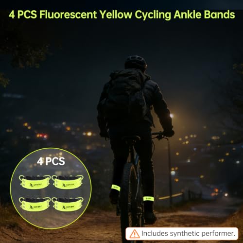 Reflective Ankle Bands for Cycling, High Visibility Bike Pant Clips, Elastic Adjustable Bicycle Trouser Straps, Night Safety Reflective Leg Bands for Running, Walking, Outdoor Activities