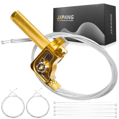 Universal 7/8" Big Twist Throttle Assembly, Dual Push-Pull Cable with Transparent Window for 110-650cc Dirt Pit Bike, Motocross, ATV & Quad, CNC Aluminum Quick Twister Throttle Grip (Gold) - color: Gold