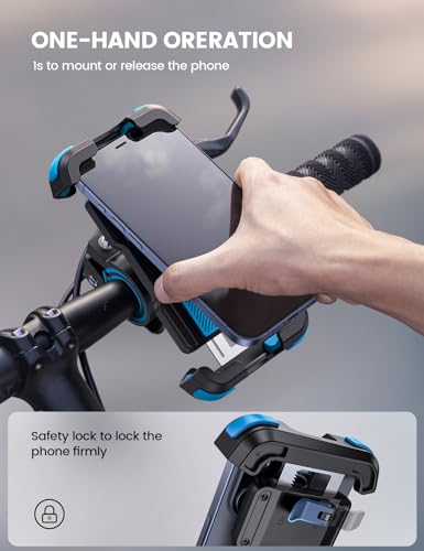 Lamicall Motorcycle Phone Mount, Bike Holder - Upgrade Adjustable Cell Holder, Bicycle Scooter Handlebar Cradle Clip for iPhone 15 Pro Max/Plus, 14, Galaxy S22 and 4.7-6.8" Phone, Blue - color: Blue