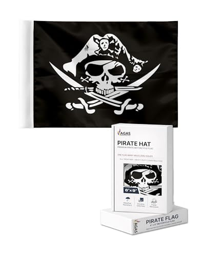 AGAS Deadmans Chest Tricorner Pirate Motorcycle Flag 6x9 inch - Double-Sided Printed 2-Ply Durable Knitted Polyester - 0.75 inch Sleeve- Fits on 3/8" Mount Pole - color: Pirate Hat