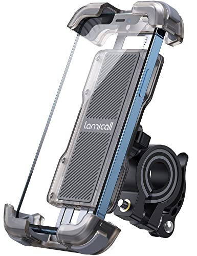Lamicall Motorcycle Phone Mount, Bike Holder - Upgrade Cellphone Bike Holder, Bicycle Scooter Handlebar Phone Cradle Clip for iPhone 15 Pro Max/ 14, Galaxy S24, 4.7-6.8" Devices - color: Transparent