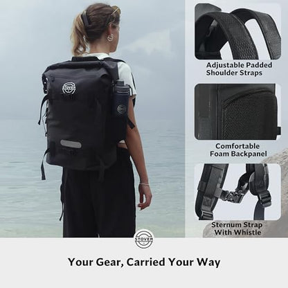 STOVER 5/10/25/30/40/55L Waterproof Dry Bag- Roll-Top Backpack w/Phone Case- Kayaking, Hiking, Camping, Boating- Men/Women - color: 40l Black (With Phone Case), size: 40L
