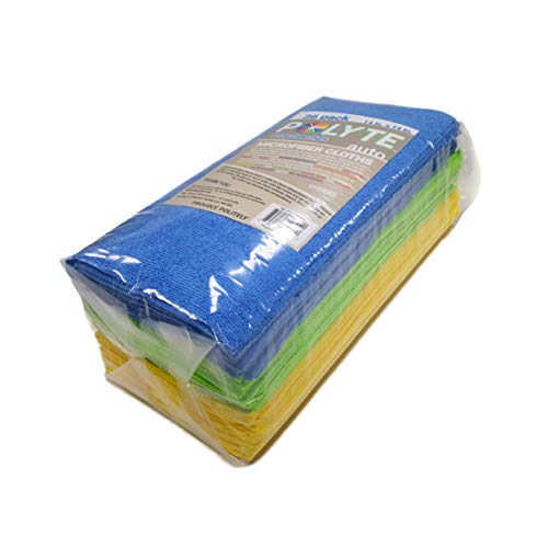 POLYTE Microfiber Cleaning Cloth Ultrasonic Cut Edgeless, 14 x 14 in (36 Pack, Blue,Green,Yellow)