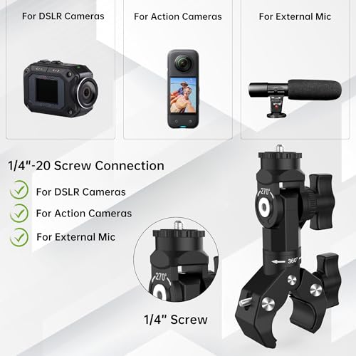 Action Camera Motorcycle Mount Bundle Compatible with Insta360 X5, X4, X3, X2, GO 3S, GoPro Hero 13/12/11, DJI Osmo Action 5 Pro - Heavy-Duty Handlebar Clamp & Helmet Extension Arm Kit