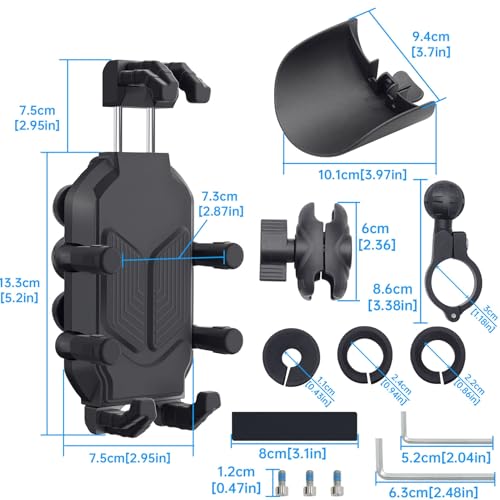 Motorcycle Phone Holder with Vibration Dampener & High Speed Secure Lock, Anti Shake Motorcycle Cell Phone Holder, Motorcycle Phone Mount for ATV Bike Fit 4.7-7.2 Smartphones