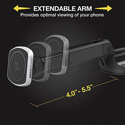 Scosche MP2WDEX2-XTSP MagicMount Pro2 Magnetic Car Phone Holder Extendo Telescoping Windshield or Dashboard Mount with Suction Cup Compatible with MagSafe, iPhones, Galaxy, Pixel & All Smartphones - style: Extendo Window / Dash Suction