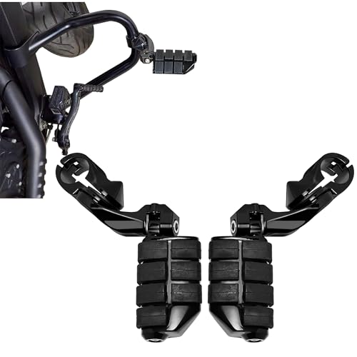 1.25'' Motorcycle Highway Pegs Fits 1-1/4" Engine Guard | for Harley Touring Street Glide Electra Glide Road King Softail CVO Dyna Sportster, Short Angled Foot Pegs (Black D01) - color: Black D01, size: SHORT