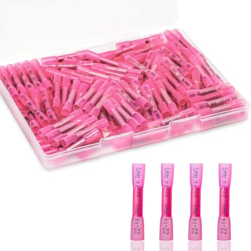 120PCS Heat Shrink Butt Connectors, Insulated Waterproof Butt Connectors 22-16 AWG for Wiring, Marine, Automotive (Red) - size: 22-16 AWG (120 pcs)
