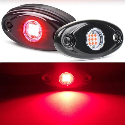 Red Rock Light 12pods 6000k Pure Red Led Rocks Lights Kit Ip68 Waterproof 47inch Extension Wires for ATV Rv Utv SUV Offroad Pickup Trucks Golf Boat Cars Trailers Fender Underglow Lighting (Red) - color: Red-12pcs