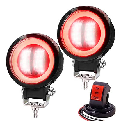 Ourbest Motorcycle Fog Lights with Switch,3inch Motorcycle auxiliary lights, Halo Round led lights, luces exploradoras para moto pair(White Beam with Red Ring)