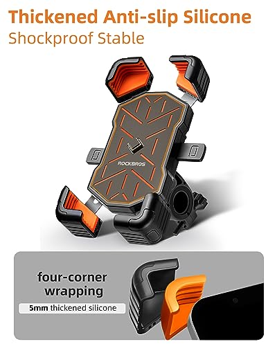 ROCKBROS Motorcycle Phone Holder Mount, Compatible with 4.5-7.1 inch Smartphones, Quick Release Handlebar Clamp, 360 Rotatable, Anti-Slip Silicone for Secure Grip - color: Grey