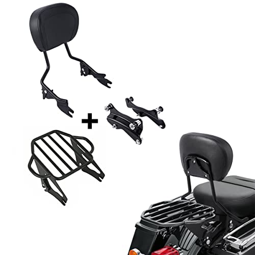 XFMT Detachable Sissy Bar Passenger Backrest Pad W/Two Up Luggage Rack & 4-Point Docking Hardware Kits Fit For Harley Touring Road King Street Glide Road Glide Electra Glide 2014-Later, Black - color: Black Two-Up Luggage Rack, size: For Harley Touring 20