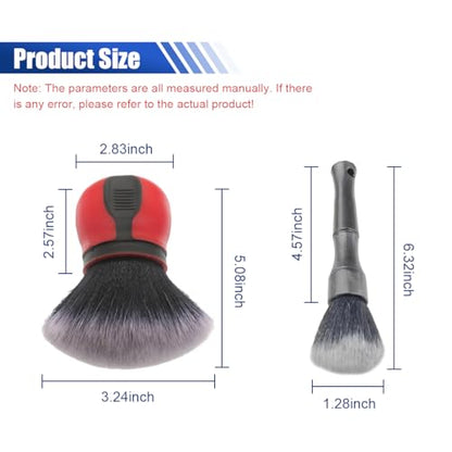 2PCS Car Detailing Brushes, Ultra Soft Bristles Dusting Brushes with Storage Rack, Curveball XL Synthetic Brushes, Covers Large Area Cleaning Tool for Inside or Outside Vehicles (Red) - color: Red