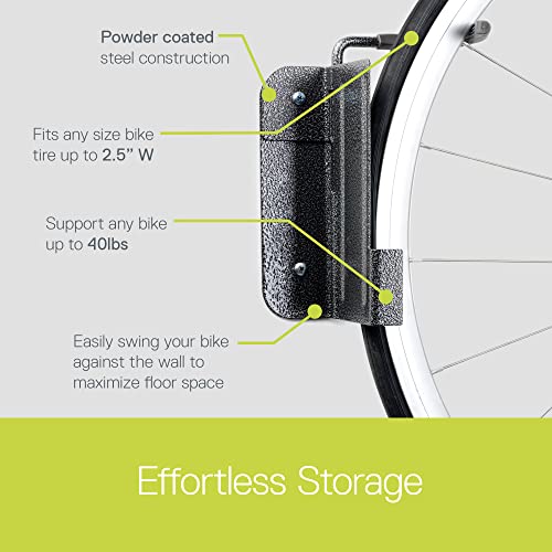 Swivel Bike Wall Mount by Delta Cycle - Garage Bike Rack Swings 90 Degrees For More Floor Space - Bike Wall Hanger With Rear Tire Tray - Vertical Bike Rack Holds Any Bike Up To 40 lbs - size: Standard Tire, style: Swivel Hook with Tray