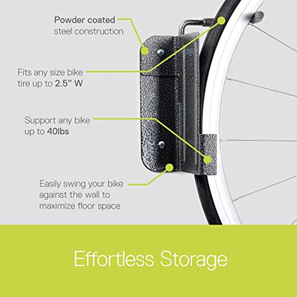 Swivel Bike Wall Mount by Delta Cycle - Garage Bike Rack Swings 90 Degrees For More Floor Space - Bike Wall Hanger With Rear Tire Tray - Vertical Bike Rack Holds Any Bike Up To 40 lbs - size: Standard Tire, style: Swivel Hook with Tray