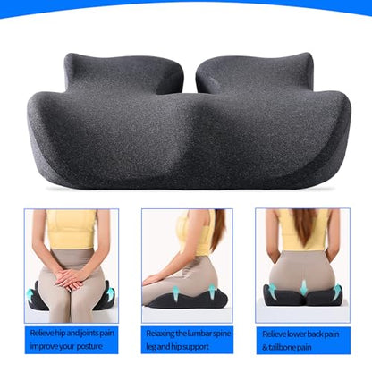 Large Seat Cushion High Density Memory Foam Cushion for Cars&Trucks Seat,Office Chairs Seat Cushion,Lumbar Support Relieve Your Tailbone Pain Sciatica & Back Pain,Washable Cover,Portable.