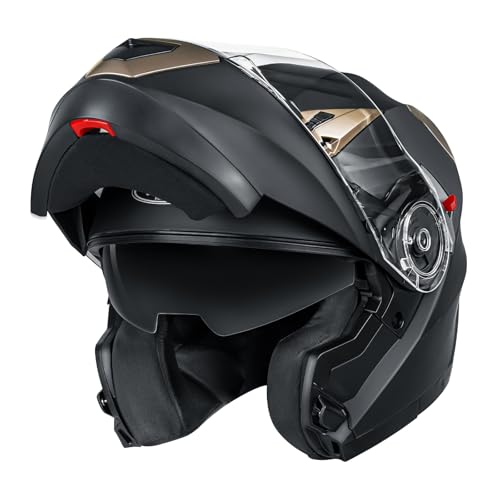 Motorcycle Modular Full Face Helmet DOT Approved - YEMA Helmet YM-925 Motorbike Casco Moto Moped Street Bike Racing Helmet with Sun Visor for Adult Youth Men and Women - color: Matte Black