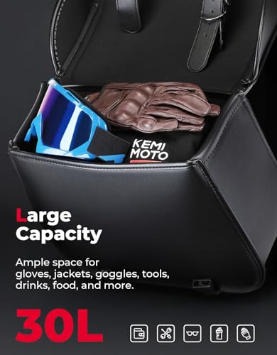 KEMIMOTO Motorcycle Saddlebags, 30L Large Capacity Saddle Bags Motorcycles, PU Leather Motorcycle Luggage Bag for Sportster Softail Dyna V-star Shadow, Universal Motorcycle Accessories, Black