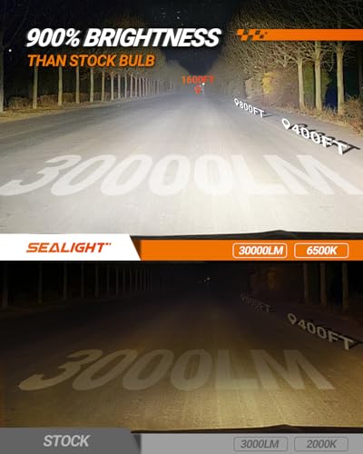 SEALIGHT 9005/HB3 30000LM Bulbs, 6500K Cool White 9005 Fog Lights with 15000RPM Cooling Fan, 60,000-hour Ultra-long Lifespan, Plug-N-Play Headlight Housings Pack of 2 - size: X5 9005