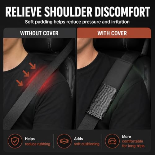 2 PCS Car Seat Belt Cover Pads - Seatbelt Covers with Carbon Fiber & Faux Leather, Soft Shoulder Strap Cushion for Neck & Shoulder Pain Relief, Universal Fit for Car Truck Accessories(Brown) - color: brown
