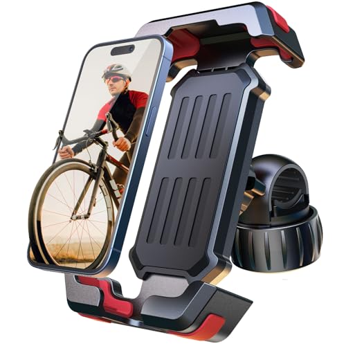 Pnitri 2025 New Upgraded Bike Phone Holder Handlebar - 1S Quick Install, Motorcycle Phone Mount, Bicycle Phone Holder fit Large Phone Case for iPhone Samsung, Dirt Scooter Mini Bike Accessories - color: Black